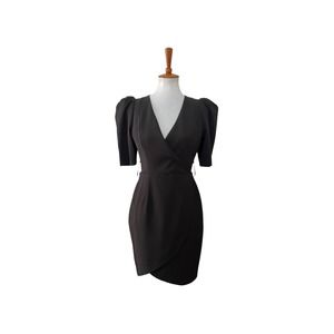 Black Halo Womens Faux Wrap Dress Short Sleeve Black Size 4